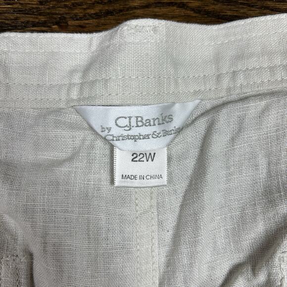 CJ Banks Pants Womens 22W Plus White Linen Cropped Button Tab Beach Resort NWT - Picture 3 of 12